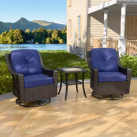 EAGLE PEAK Ensemble de bistrot d'extérieur 3 pièces en osier Azure Bay, chaises pivotantes et basculantes de patio avec table d'appoint