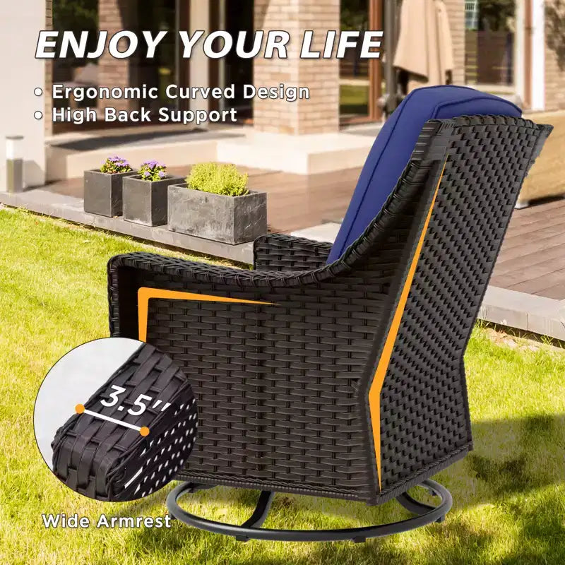 EAGLE PEAK Ensemble de bistrot d'extérieur 3 pièces en osier Azure Bay, chaises pivotantes et basculantes de patio avec table d'appoint