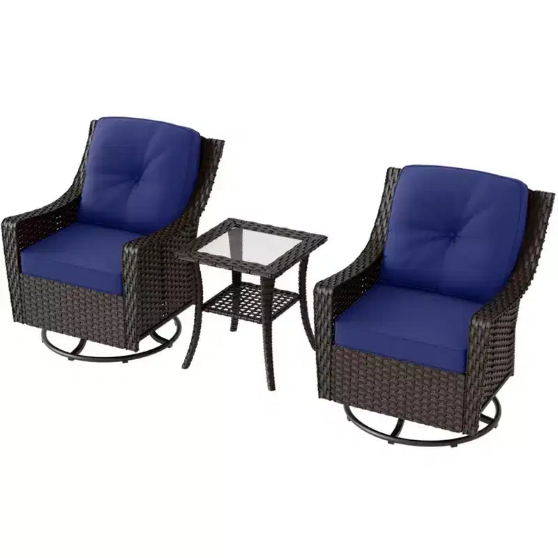 EAGLE PEAK Ensemble de bistrot d'extérieur 3 pièces en osier Azure Bay, chaises pivotantes et basculantes de patio avec table d'appoint