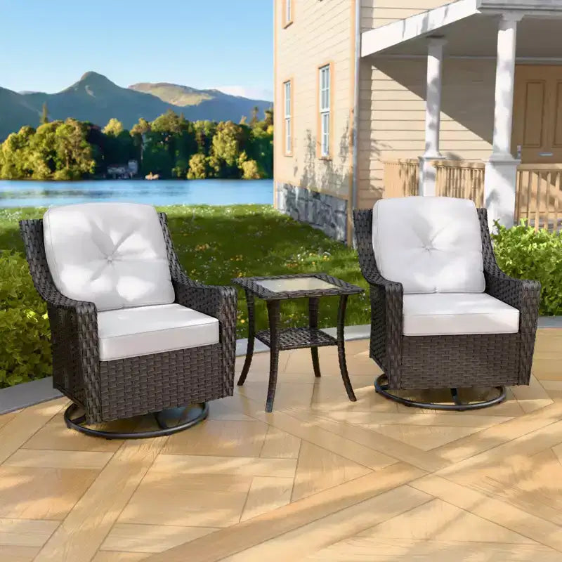 EAGLE PEAK Ensemble de bistrot d'extérieur 3 pièces en osier Azure Bay, chaises pivotantes et basculantes de patio avec table d'appoint