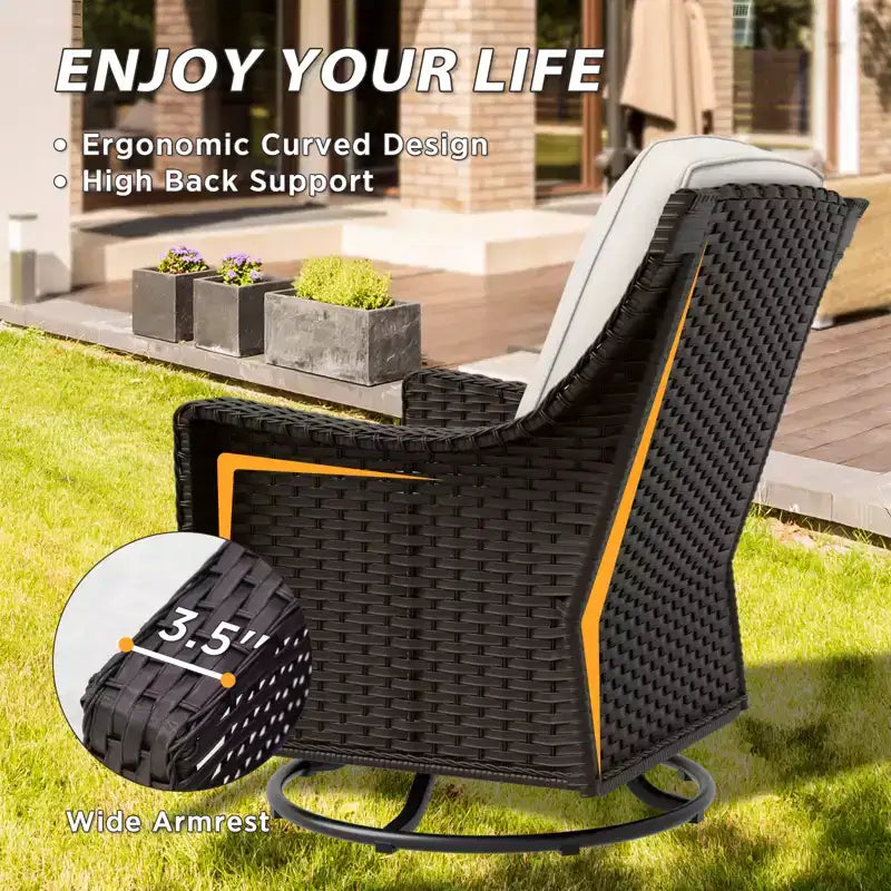EAGLE PEAK Ensemble de bistrot d'extérieur 3 pièces en osier Azure Bay, chaises pivotantes et basculantes de patio avec table d'appoint
