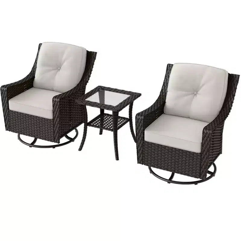 EAGLE PEAK Ensemble de bistrot d'extérieur 3 pièces en osier Azure Bay, chaises pivotantes et basculantes de patio avec table d'appoint