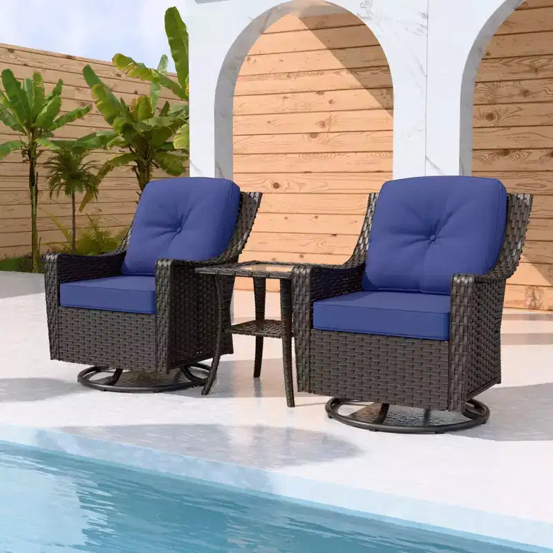 EAGLE PEAK Ensemble de bistrot d'extérieur 3 pièces en osier Azure Bay, chaises pivotantes et basculantes de patio avec table d'appoint