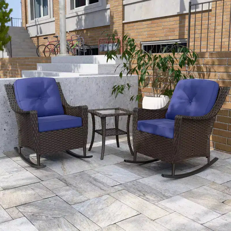 Ensemble de bistro 3 pièces en osier pour extérieur EAGLE PEAK Azure Bay, fauteuils à bascule de patio avec table d'appoint