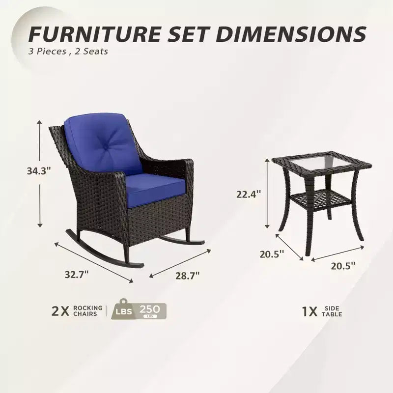 Ensemble de bistro 3 pièces en osier pour extérieur EAGLE PEAK Azure Bay, fauteuils à bascule de patio avec table d'appoint