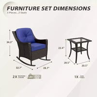 Ensemble de bistro 3 pièces en osier pour extérieur EAGLE PEAK Azure Bay, fauteuils à bascule de patio avec table d'appoint