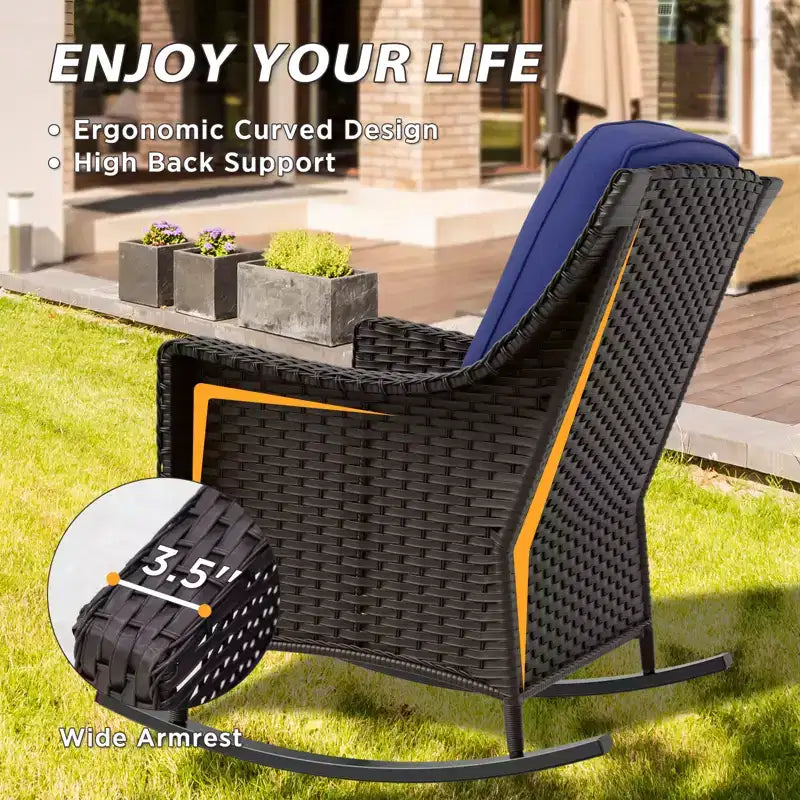 Ensemble de bistro 3 pièces en osier pour extérieur EAGLE PEAK Azure Bay, fauteuils à bascule de patio avec table d'appoint