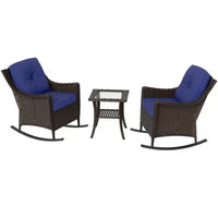 Ensemble de bistro 3 pièces en osier pour extérieur EAGLE PEAK Azure Bay, fauteuils à bascule de patio avec table d'appoint