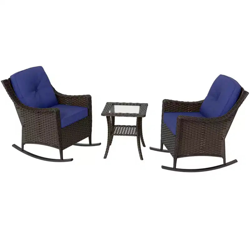 Ensemble de bistro 3 pièces en osier pour extérieur EAGLE PEAK Azure Bay, fauteuils à bascule de patio avec table d'appoint