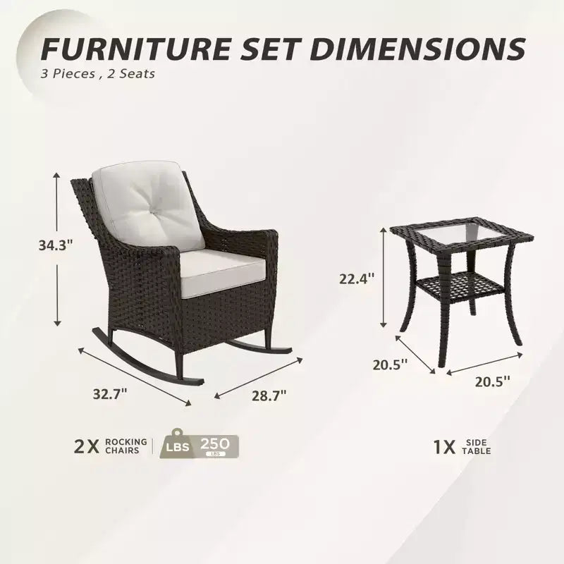 Ensemble de bistro 3 pièces en osier pour extérieur EAGLE PEAK Azure Bay, fauteuils à bascule de patio avec table d'appoint