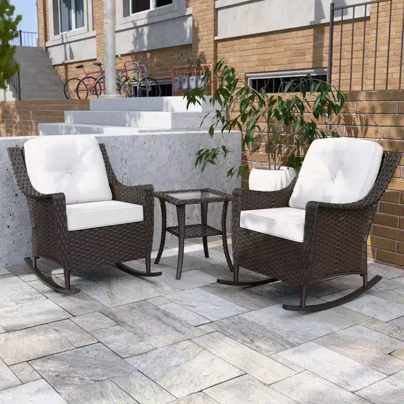 EAGLE PEAK Azure Bay 3 Piece Outdoor Wicker Bistro Set, Patio Rocking Chairs with Side Table