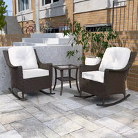 EAGLE PEAK Azure Bay 3 Piece Outdoor Wicker Bistro Set, Patio Rocking Chairs with Side Table
