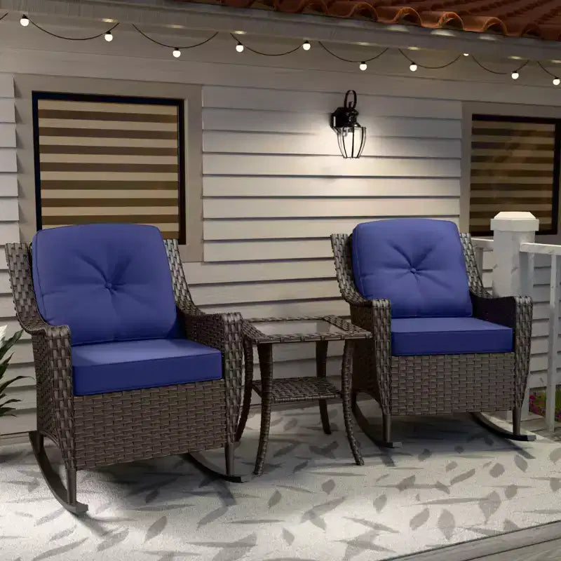 Ensemble de bistro 3 pièces en osier pour extérieur EAGLE PEAK Azure Bay, fauteuils à bascule de patio avec table d'appoint