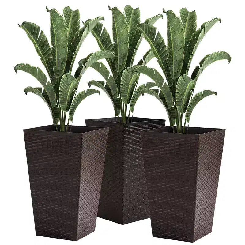 NAYSAYE Lot de 3 jardinières d'extérieur, grandes jardinières coniques hautes 24 avec trous de drainage et bouchon, pots de fleurs pour terrasse, Marron, 14,25*14,25*24