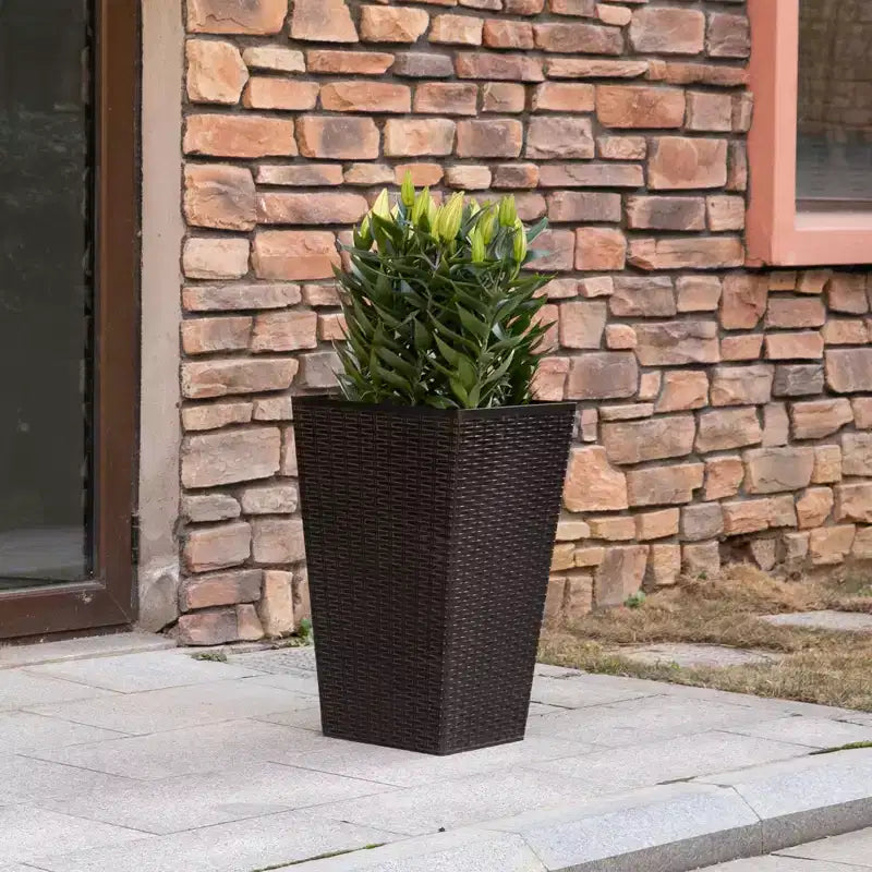 NAYSAYE 3 jardinières d'extérieur, 24 grandes jardinières effilées avec trous de drainage et bouchon, pots de fleurs pour terrasse, marron, 14,25 x 14,25 x 24