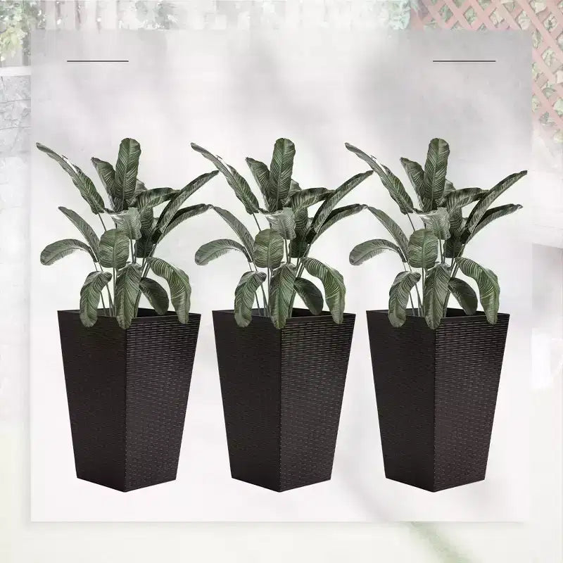 NAYSAYE Lot de 3 jardinières d'extérieur, grandes jardinières coniques hautes 24 avec trous de drainage et bouchon, pots de fleurs pour terrasse, Marron, 14,25*14,25*24