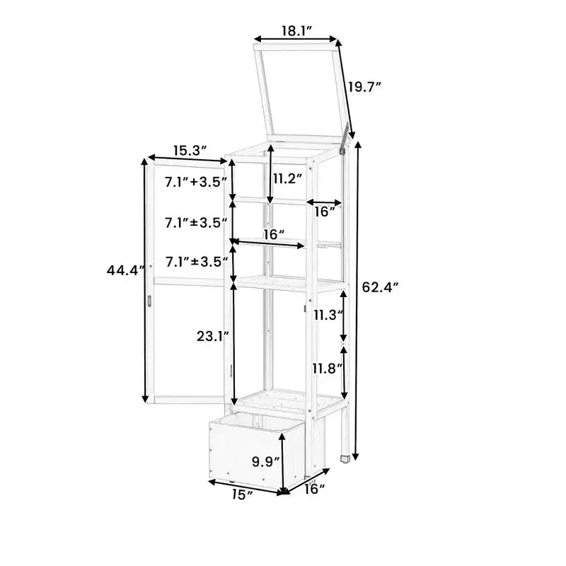 Serre de jardin en bois avec châssis froid portable, rangement mobile et étagères réglables, utilisation intérieure/extérieure