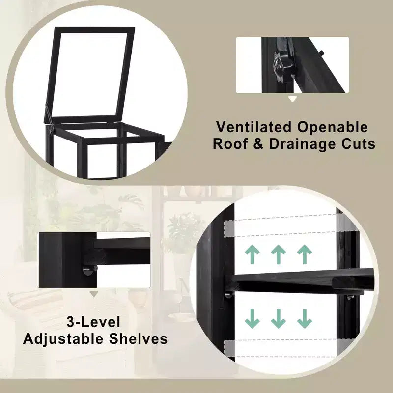 Serre de jardin en bois avec châssis froid portable, rangement mobile et étagères réglables, utilisation intérieure/extérieure