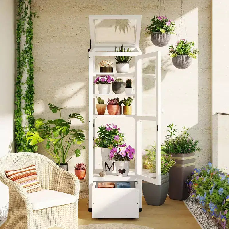 Serre de jardin en bois avec châssis froid portable, rangement mobile et étagères réglables, utilisation intérieure/extérieure