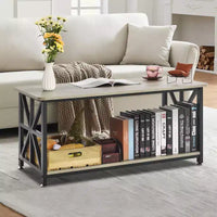 VEVOR 40 Table basse de ferme, table basse rectangulaire avec compartiment de rangement ouvert, table de cocktail rustique en bois, brun et noir