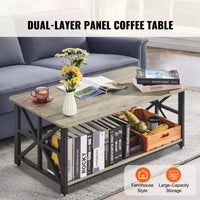VEVOR 40 Table basse de ferme, table basse rectangulaire avec compartiment de rangement ouvert, table de cocktail rustique en bois, brun et noir
