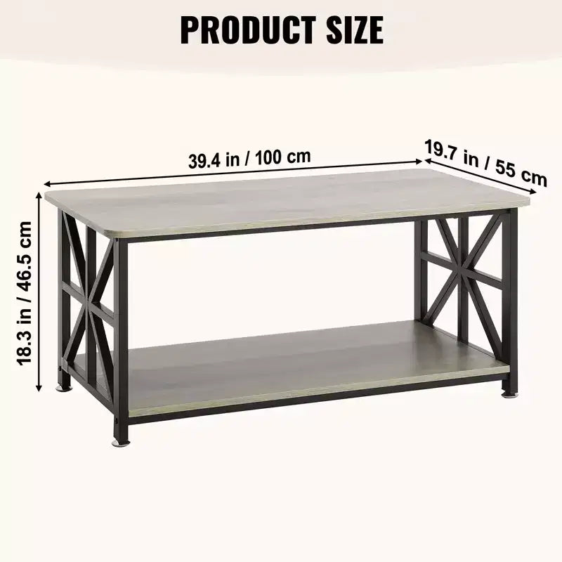 VEVOR 40 Table basse de ferme, table basse rectangulaire avec compartiment de rangement ouvert, table de cocktail rustique en bois, brun et noir