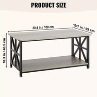 VEVOR 40 Table basse de ferme, table basse rectangulaire avec compartiment de rangement ouvert, table de cocktail rustique en bois, brun et noir