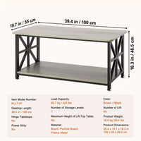 VEVOR 40 Table basse de ferme, table basse rectangulaire avec compartiment de rangement ouvert, table de cocktail rustique en bois, brun et noir