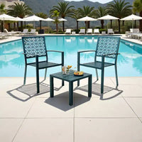 Ensemble bistro empilable 3 pièces - Mobilier de patio moderne en métal avec table carrée et chaises pour intérieur et extérieur, idéal pour arrière-cour, balcon et bord de piscine