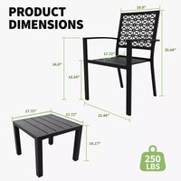 Ensemble bistro empilable 3 pièces - Mobilier de patio moderne en métal avec table carrée et chaises pour intérieur et extérieur, idéal pour arrière-cour, balcon et bord de piscine
