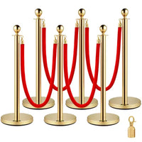 VEVOR Ensemble de gestion de foule argenté 6 pièces, poteaux en acier inoxydable avec corde rétractable rouge, hauteur 38 pouces, convient pour l'intérieur et l'extérieur, doré