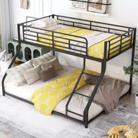 Okak Lit superposé bas au sol métallique Twin XL au-dessus de Queen, lit mezzanine bas avec échelle et garde-corps de sécurité pour enfants et ados, montage facile, noir
