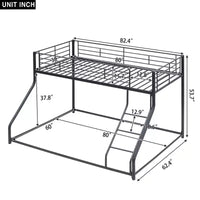 Okak Lit superposé bas au sol métallique Twin XL au-dessus de Queen, lit mezzanine bas avec échelle et garde-corps de sécurité pour enfants et ados, montage facile, noir
