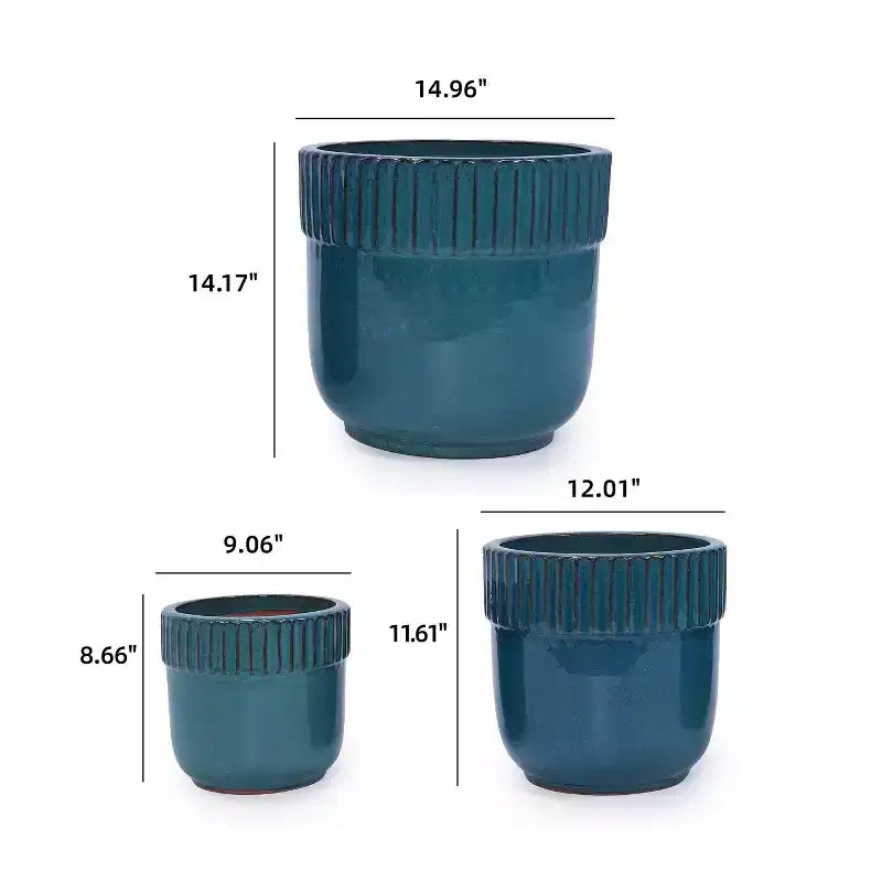MAYEERTY Pot de fleurs en céramique 3 pièces, jardinière moderne d'intérieur et d'extérieur, bleu antique pour jardin et patio