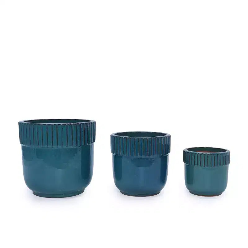 MAYEERTY Pot de fleurs en céramique 3 pièces, jardinière moderne d'intérieur et d'extérieur, bleu antique pour jardin et patio