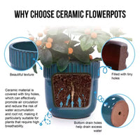 MAYEERTY Pot de fleurs en céramique 3 pièces, jardinière moderne d'intérieur et d'extérieur, bleu antique pour jardin et patio