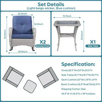 Ensemble de chaises à bascule Bestier Wicker Patio – Ensemble bistro de véranda 3 pièces avec chaises à bascule d'extérieur à dossier haut et table d'appoint pour terrasse ou balcon