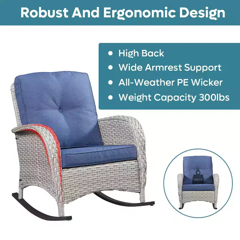 Ensemble de chaises à bascule Bestier Wicker Patio – Ensemble bistro de véranda 3 pièces avec chaises à bascule d'extérieur à dossier haut et table d'appoint pour terrasse ou balcon