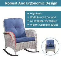 Ensemble de chaises à bascule Bestier Wicker Patio – Ensemble bistro de véranda 3 pièces avec chaises à bascule d'extérieur à dossier haut et table d'appoint pour terrasse ou balcon