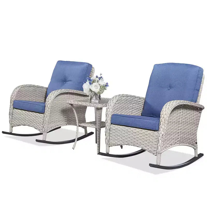 Ensemble de chaises à bascule Bestier Wicker Patio – Ensemble bistro de véranda 3 pièces avec chaises à bascule d'extérieur à dossier haut et table d'appoint pour terrasse ou balcon