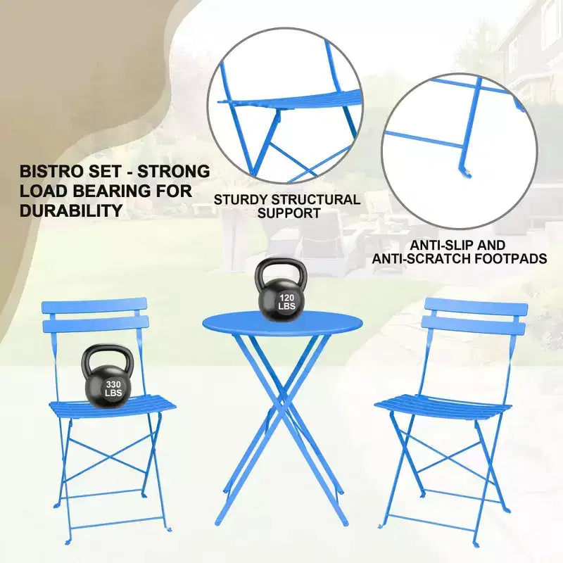 Ensemble bistrot pliant 3 pièces, table et 2 chaises de terrasse pliantes avec cadre de qualité supérieure pour le jardin, le balcon et la terrasse