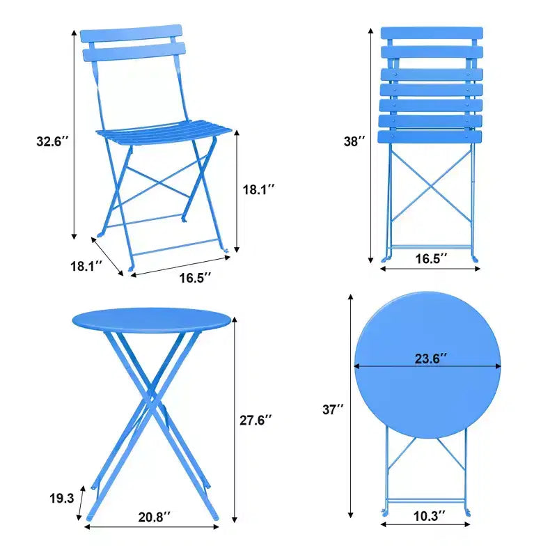 Ensemble bistrot pliant 3 pièces, table et 2 chaises de terrasse pliantes avec cadre de qualité supérieure pour le jardin, le balcon et la terrasse