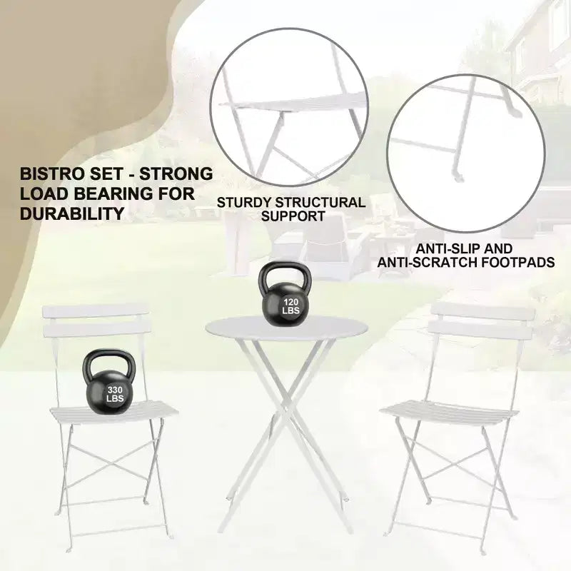 Ensemble bistrot pliant 3 pièces, table et 2 chaises de terrasse pliantes avec cadre de qualité supérieure pour le jardin, le balcon et la terrasse