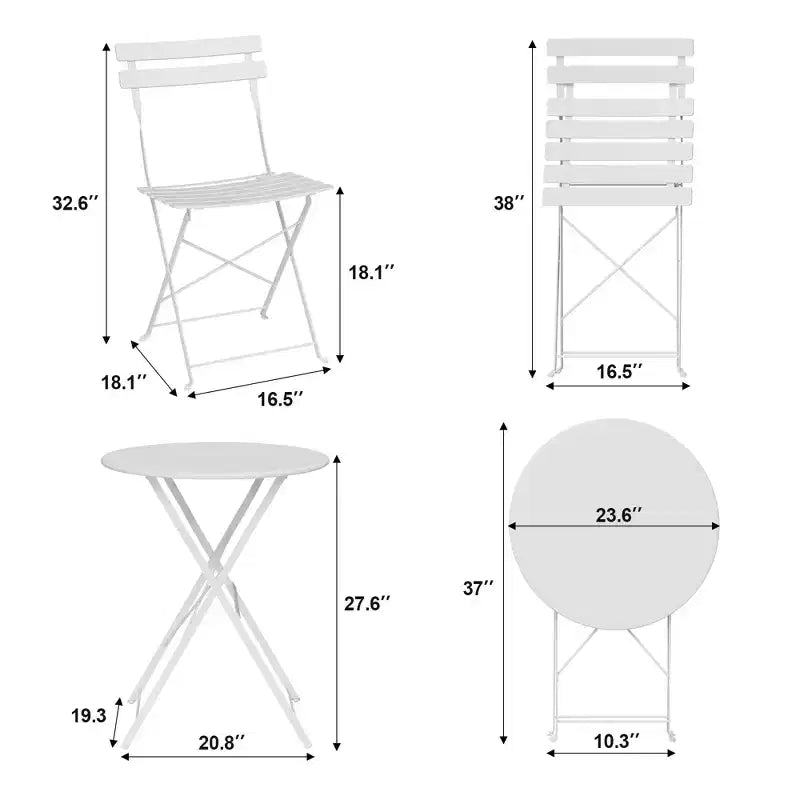 Ensemble bistrot pliant 3 pièces, table et 2 chaises de terrasse pliantes avec cadre de qualité supérieure pour le jardin, le balcon et la terrasse