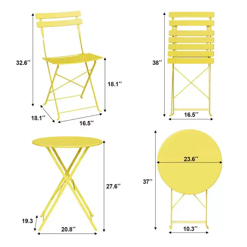 Ensemble bistrot pliant 3 pièces, table et 2 chaises de terrasse pliantes avec cadre de qualité supérieure pour le jardin, le balcon et la terrasse