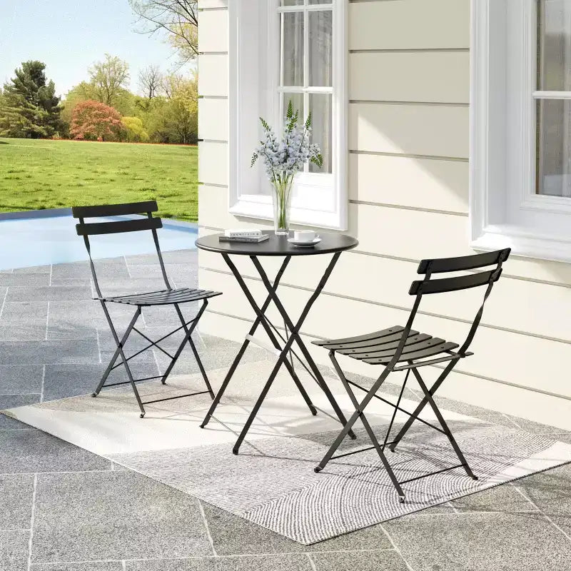 Ensemble bistrot pliant 3 pièces, table et 2 chaises de terrasse pliantes avec cadre de qualité supérieure pour le jardin, le balcon et la terrasse
