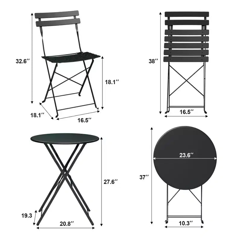 Ensemble bistrot pliant 3 pièces, table et 2 chaises de terrasse pliantes avec cadre de qualité supérieure pour le jardin, le balcon et la terrasse