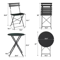 Ensemble bistrot pliant 3 pièces, table et 2 chaises de terrasse pliantes avec cadre de qualité supérieure pour le jardin, le balcon et la terrasse