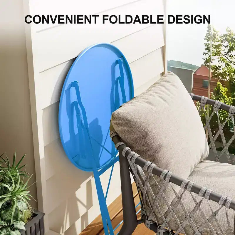 Ensemble bistrot pliant 3 pièces, table et 2 chaises de terrasse pliantes avec cadre de qualité supérieure pour le jardin, le balcon et la terrasse