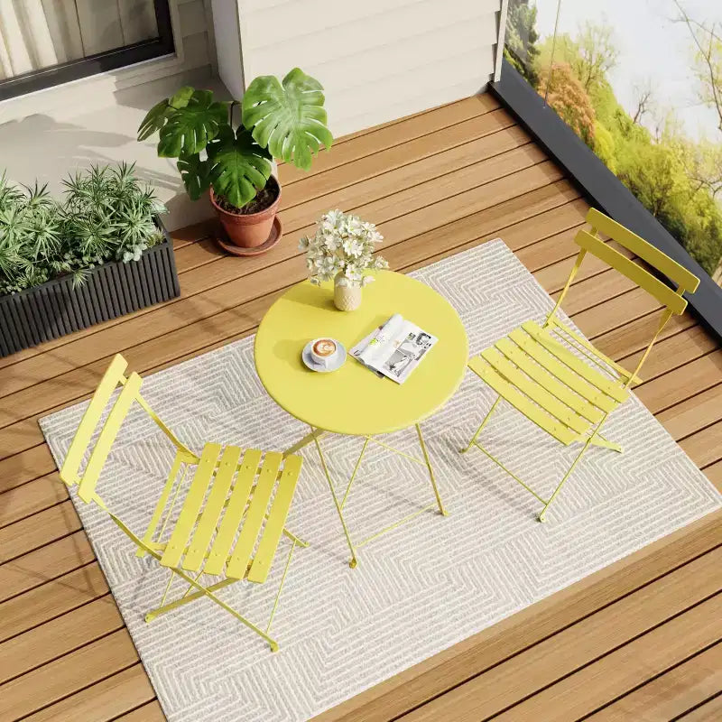 Ensemble bistrot pliant 3 pièces, table et 2 chaises de terrasse pliantes avec cadre de qualité supérieure pour le jardin, le balcon et la terrasse